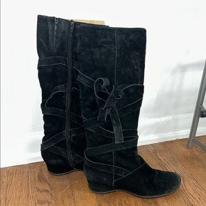 Me Too Black Over the Knee Boots with Suede Finish